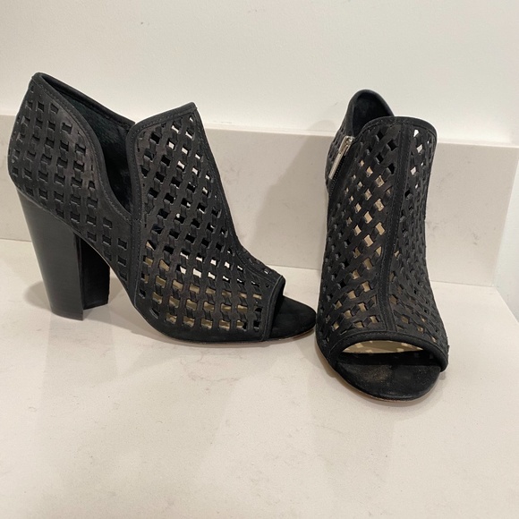 Vince Camuto Shoes - VINCE CAMUTO Katnina Perforated Leather Bootie high heels Black leather